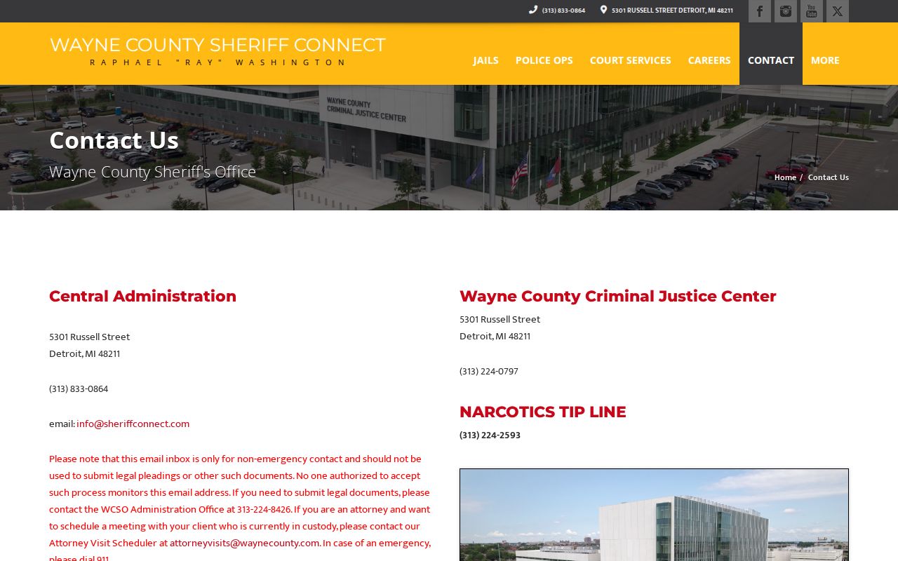 Wayne County Sheriff headquarters contact for warrant and custody questions