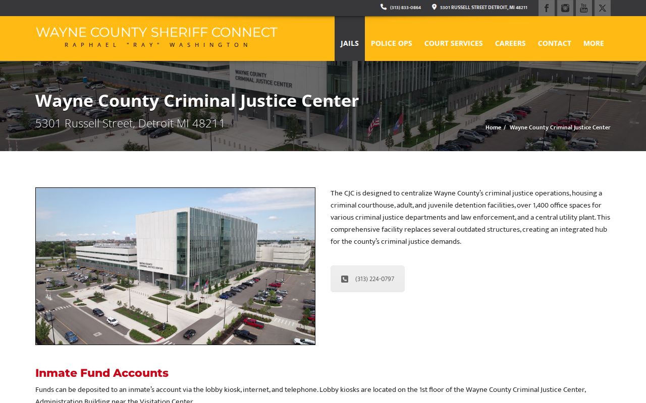 Wayne County Criminal Justice Center for warrant and custody information