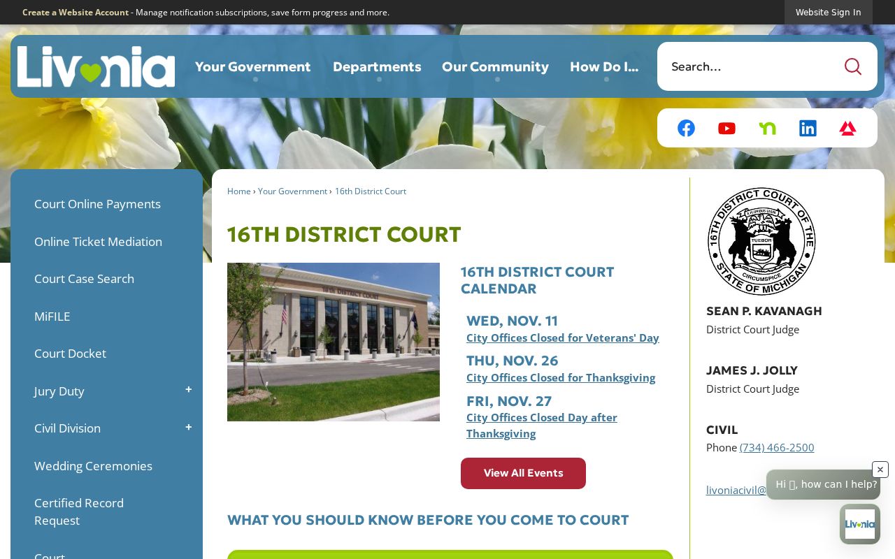 Livonia 16th District Court building for Wayne County warrant checks