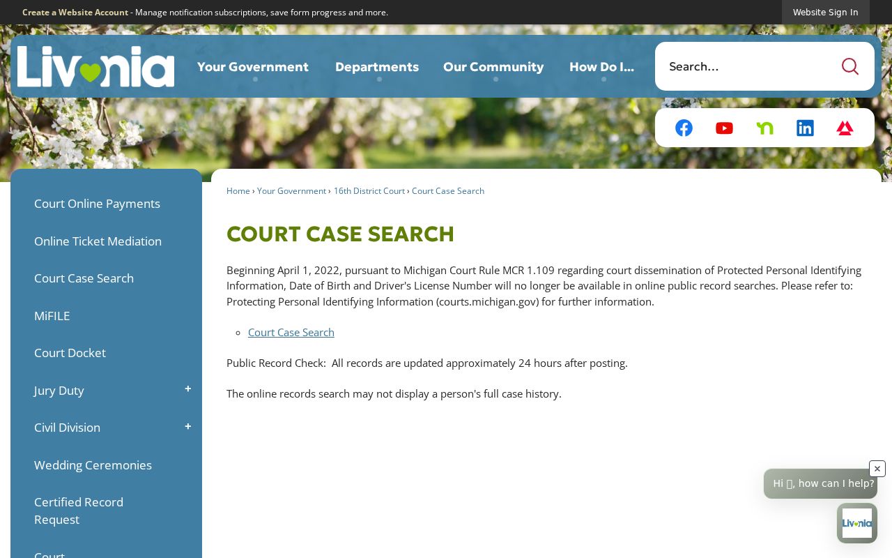 Livonia 16th District Court case search limits for Wayne County warrants