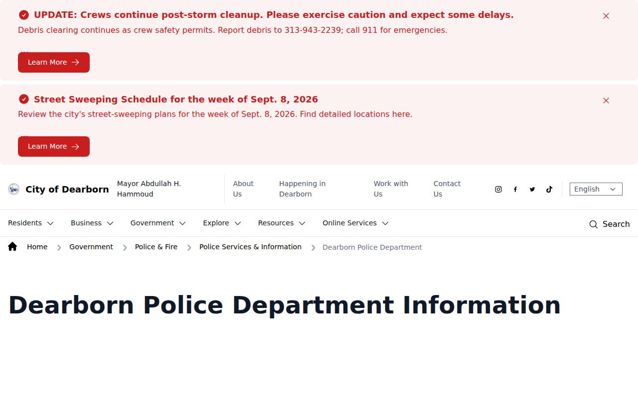 Dearborn Police Department records contact for Wayne County warrant checks