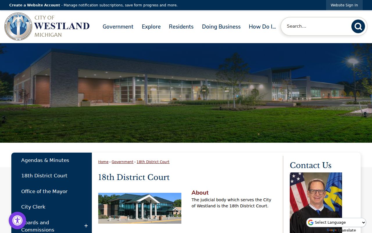 Westland 18th District Court warrant services in Wayne County, with address and hours