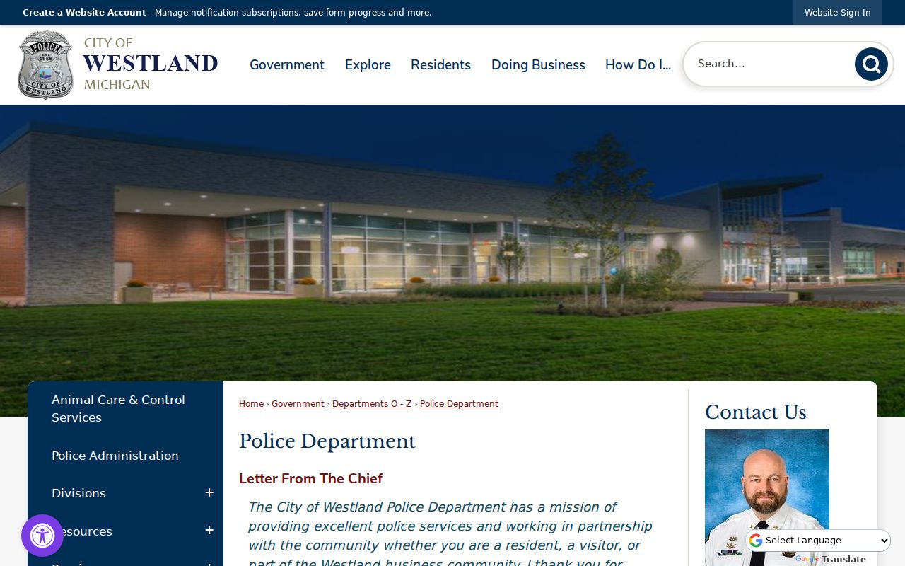 Westland Police Department contact block for Wayne County warrant checks