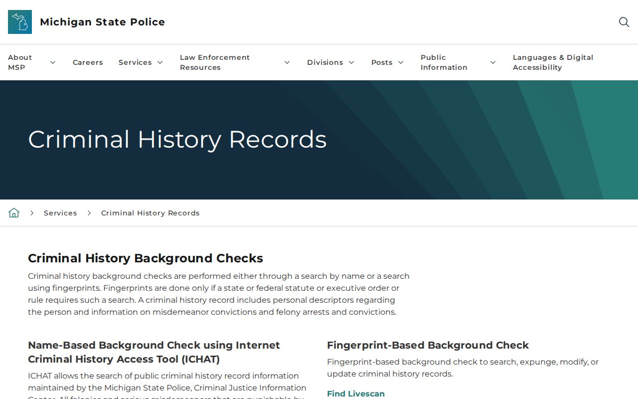 Michigan ICHAT exclusions for Wayne County warrant records and criminal history