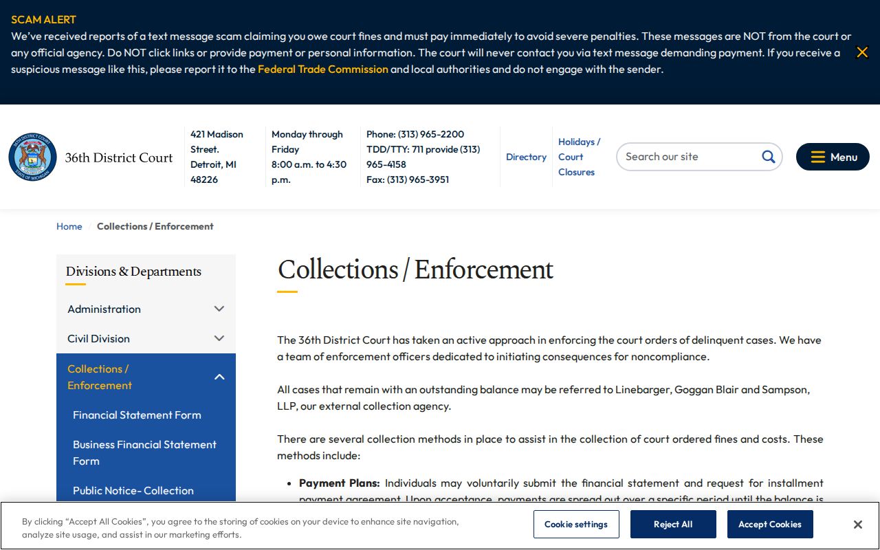 Wayne County Detroit court collections payment options for traffic warrants
